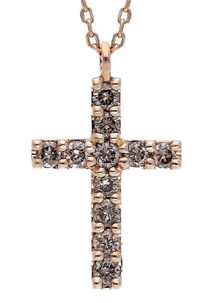 Imagen de Collar Cruz de brillantes brown oro rosa 18k | 42 cm