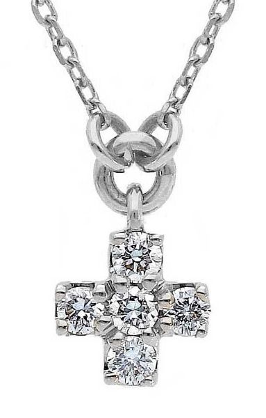 Immagine di Collana Croce di brillanti mini oro bianco 18k | 42 cm