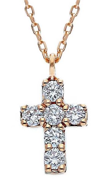 Picture of Diamond Cross Necklace | 18k rose gold | 42 cm