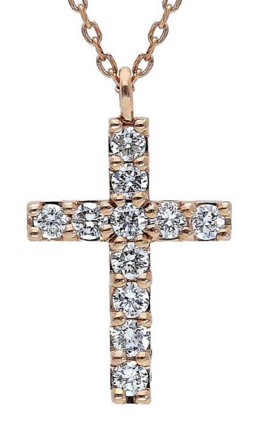 Picture of Diamond Cross Necklace | 18k rose gold | 42 cm