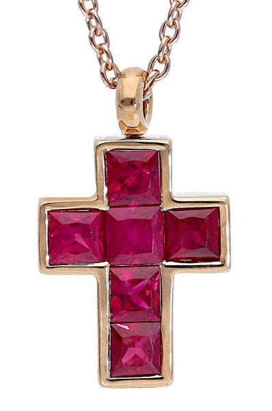 Immagine di Collana Croce di rubini oro rosa 18k | 42 cm