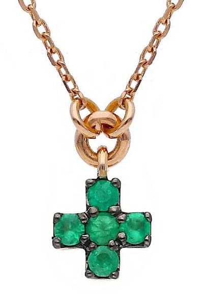 Picture of Emerald Cross Necklace | 18k rose gold | 42 cm
