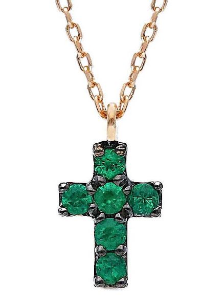 Immagine di Collana Croce di smeraldi oro rosa 18k | 42 cm