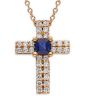 Immagine di Collana Croce zaffiri e brillanti oro rosa 18k | 42 cm