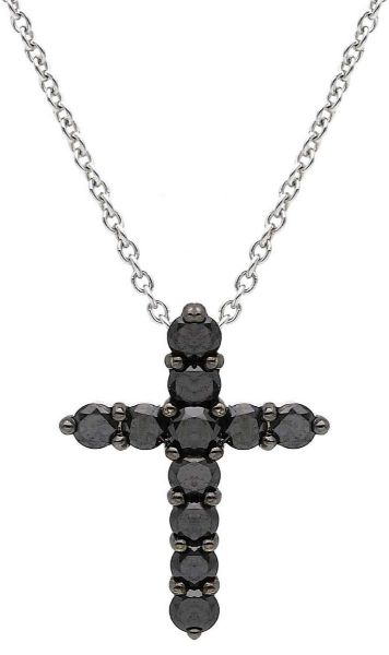 Imagen de Collar Cruz de diamantes black para hombre oro blanco 18k | 42 cm