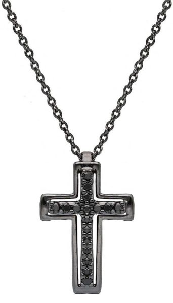 Immagine di Collana uomo Croce di diamanti black oro nero 18k | 39+3 cm
