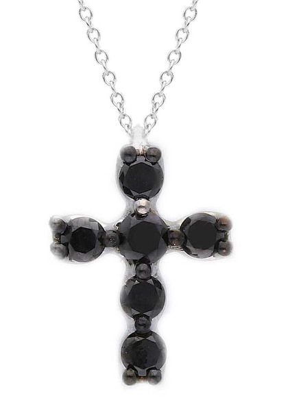 Imagen de Collar Cruz de brillantes black oro blanco 18k | 42 cm