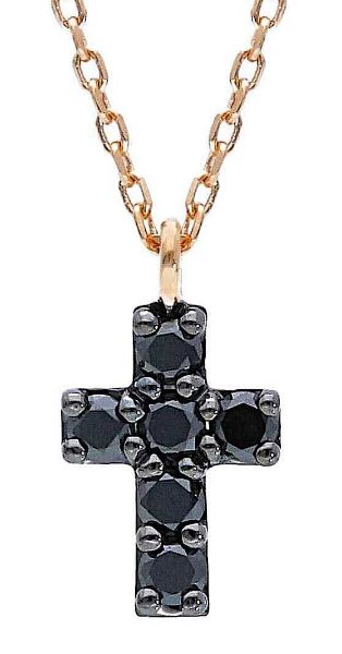Picture of Black Diamond Cross men's Necklace | 18k rose gold | 42 cm