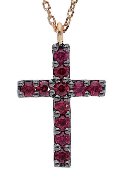Imagen de Cruz de rubíes oro rosa 18k con cadena | 42 cm