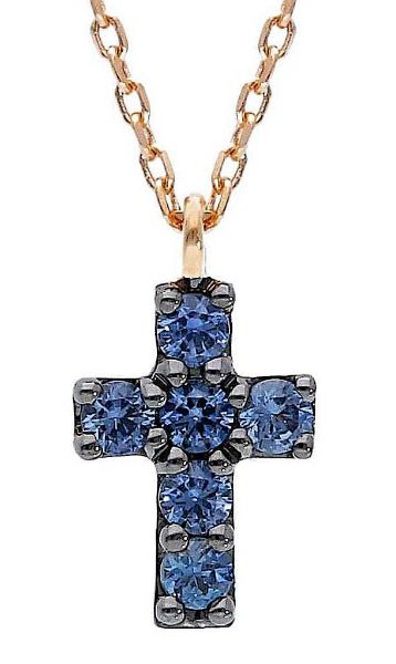 Imagen de Cruz de zafiros oro rosa 18k con cadena | 42 cm