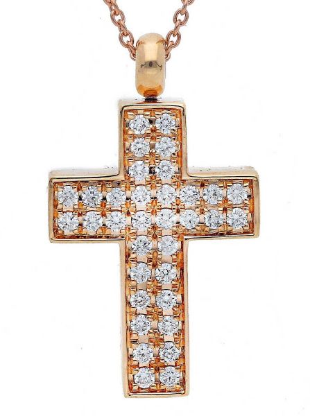 Imagen de Gargantilla Cruz de pavé de brillantes oro rosa 18k | 39+3 cm