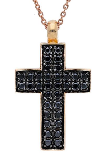 Imagen de Gargantilla Cruz de pavé de brillantes oro rosa 18k