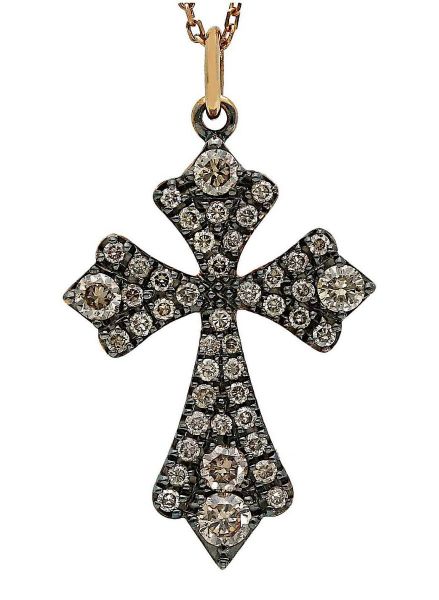 Imagen de Gargantilla Cruz de brillantes brown oro rosa 18k | 39+3 cm