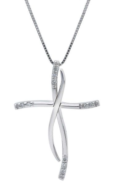 Imagen de Gargantilla de oro blanco 18k con Cruz de brillantes | 40 cm