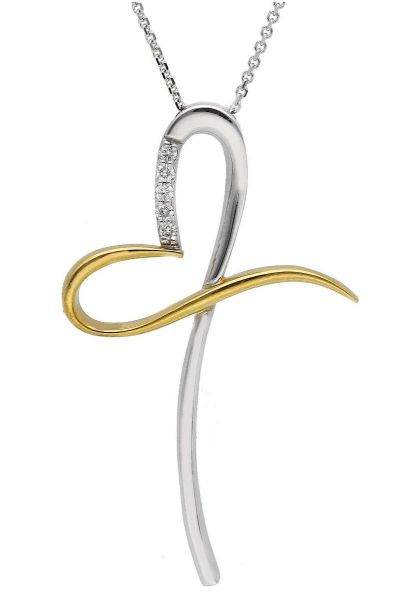Imagen de Gargantilla de oro bicolor 18k con Cruz de brillantes | 39+3 cm