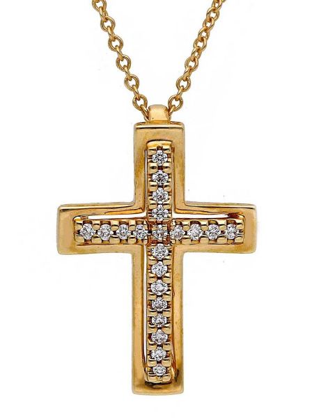 Imagen de Gargantilla de oro rosa 18k con Cruz de brillantes | 39+3 cm