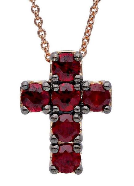 Imagen de Gargantilla Cruz de rubíes oro rosa 18k | 39+3 cm