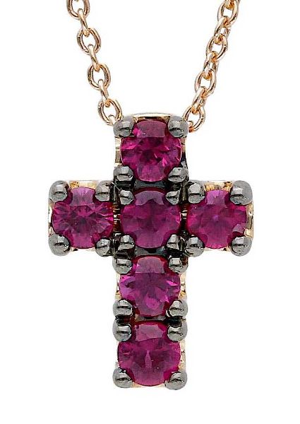 Picture of Ruby Cross Necklace | 18k rose gold | 39+3 cm