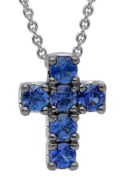 Imagen de Gargantilla Cruz de zafiros azul oro blanco 18k | 39+3 cm