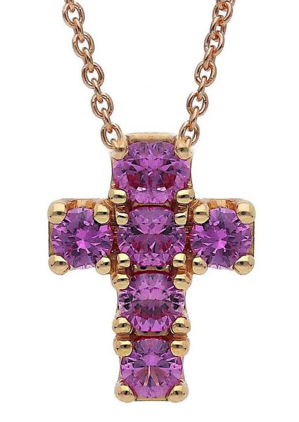 Picture of Pink sapphire Cross Necklace | 18k rose gold | 39+3 cm
