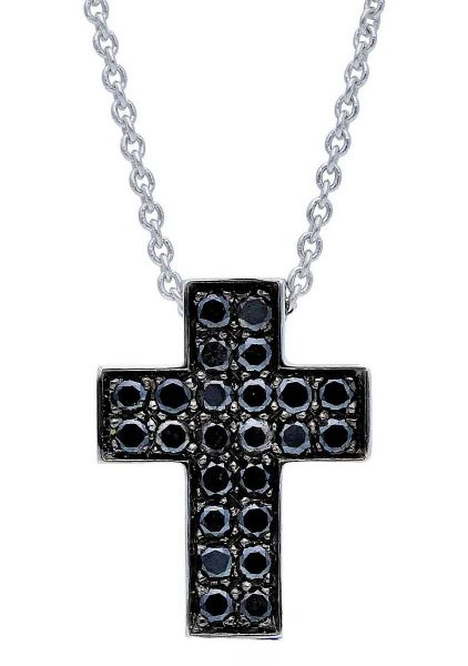 Picture of Black diamond small Cross Chocker | 18k white gold | 42 cm