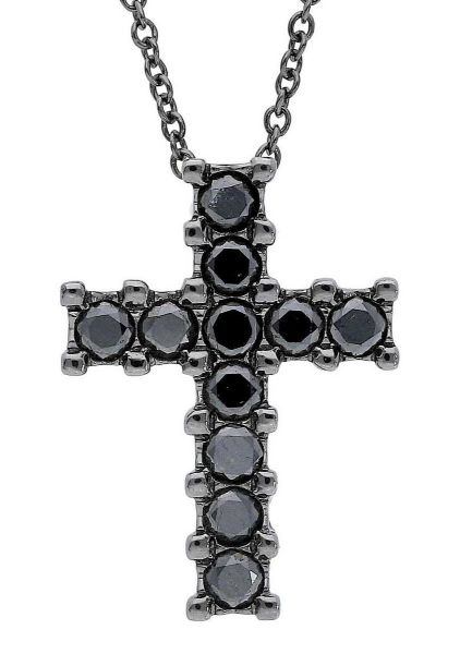 Picture of Black Diamond Cross men's Necklace | 18k black gold | 39+3 cm