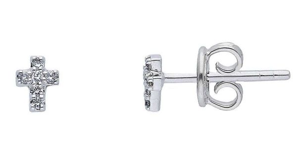 Imagen de Pendientes de lóbulo mini Cruz oro blanco 18k