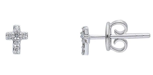 Imagen de Pendientes de lóbulo mini Cruz oro blanco 18k