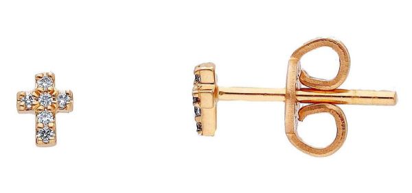 Picture of 18k rose gold Cross mini lobe Earrings
