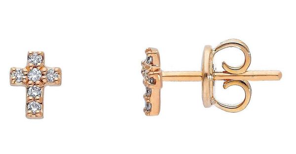 Imagen de Pendientes de lóbulo mini Cruz oro rosa 18k