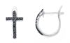 Picture of Black diamond Cross hoop Earring | 18k white gold