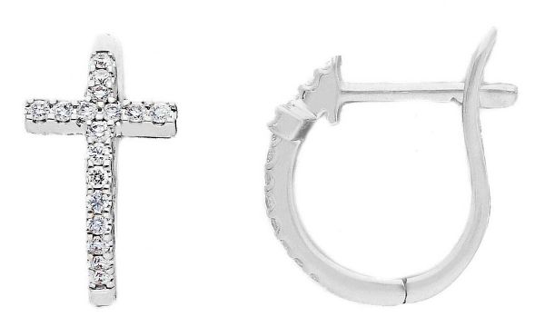 Picture of 18k white gold Cross hoop Earring