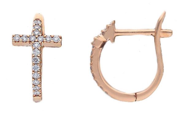 Picture of 18k rose gold Cross hoop Earring