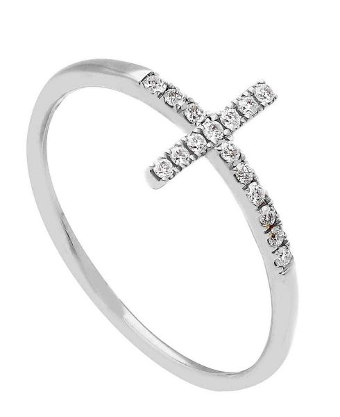 Immagine di Anello Fedina con Croce di brillanti oro bianco 18k