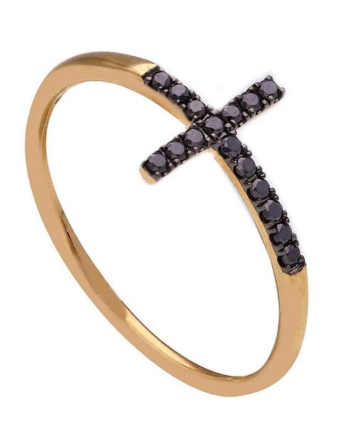 Imagen de Anillo banda sutil con Cruz de brillantes black oro rosa 18k