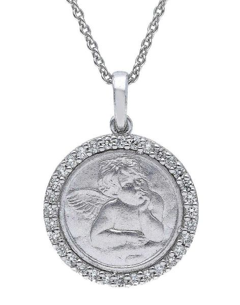 Immagine di Collana Battesimo bimba con Medaglia Angelo oro bianco 18k diamanti | 42 cm