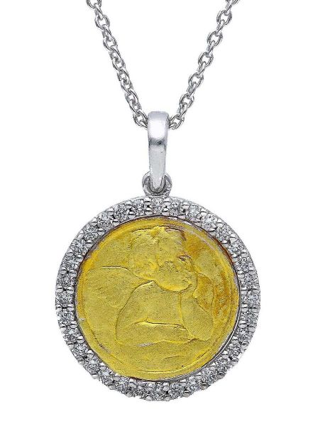 Immagine di Collana Battesimo bimba con Medaglia Angelo oro giallo 18k diamanti | 42 cm