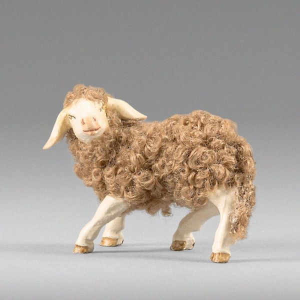 Immagine di Agnello (sinistra) con lana marrone Presepe Hannah Alpin 40 cm stile tirolese legno e stoffa