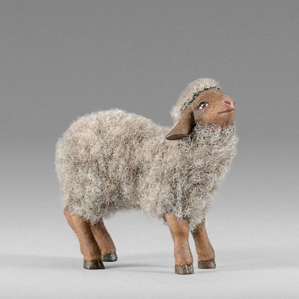 Immagine di Agnello con lana grigia Presepe Hannah Alpin 12 cm stile tirolese legno e stoffa