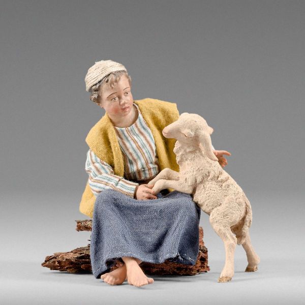 Immagine di Bambino con agnello Presepe Hannah Orient 40 cm stile orientale legno e tessuto