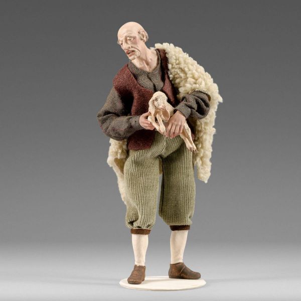 Immagine di Pastore con agnello in braccio Presepe Hannah Alpin 40 cm stile tirolese legno e stoffa