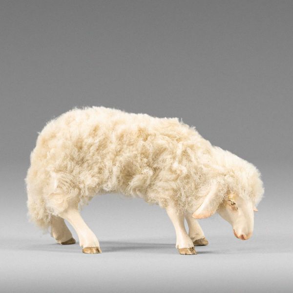Immagine di Pecora che bruca lana beige Presepe Hannah Alpin 40 cm stile tirolese legno e stoffa