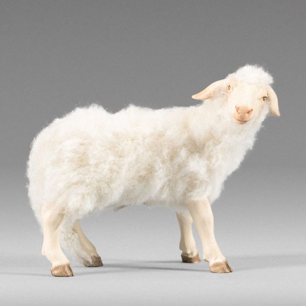 Immagine di Pecora con lana bianca Presepe Hannah Alpin 40 cm stile tirolese legno e stoffa