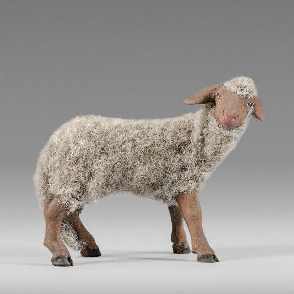 Immagine di Pecora con lana grigia Presepe Hannah Alpin 21 cm stile tirolese legno e stoffa