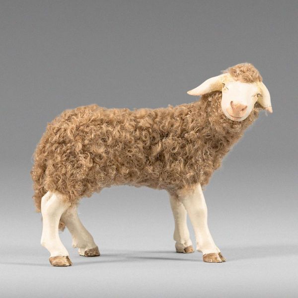 Immagine di Pecora con lana marrone Presepe Hannah Alpin 40 cm stile tirolese legno e stoffa