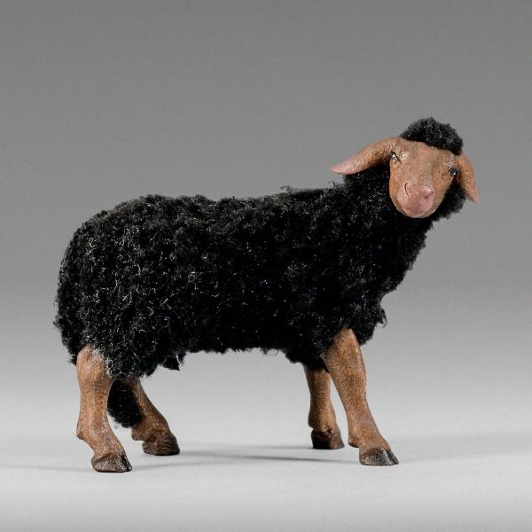 Imagen de Oveja con lana negra Belén Hannah Alpin 40 cm estilo campesino madera y tela