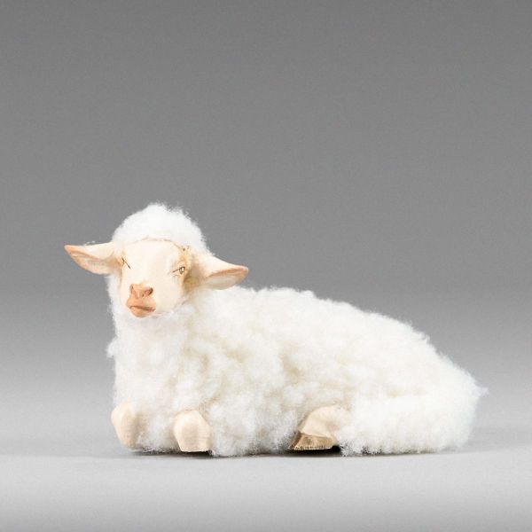 Immagine di Pecora sdraiata con lana bianca Presepe Hannah Alpin 21 cm stile tirolese legno e stoffa
