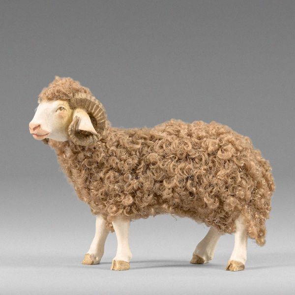 Immagine di Montone con lana marrone Presepe Hannah Alpin 21 cm stile tirolese legno e stoffa