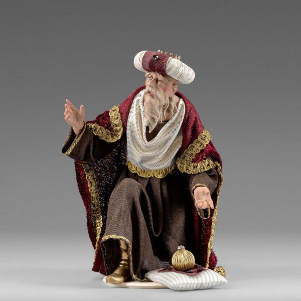 Immagine di Re Magio in ginocchio Presepe Hannah Orient 20 cm stile orientale legno e tessuto