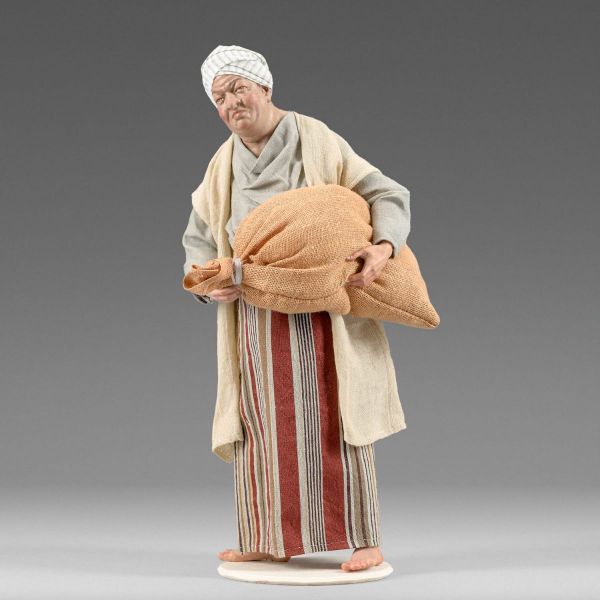 Immagine di Uomo con sacco Presepe Hannah Orient 40 cm stile orientale legno e tessuto
